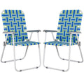 Folding Metal Webbed Outdoor Chair Set of 2 Blue X3707