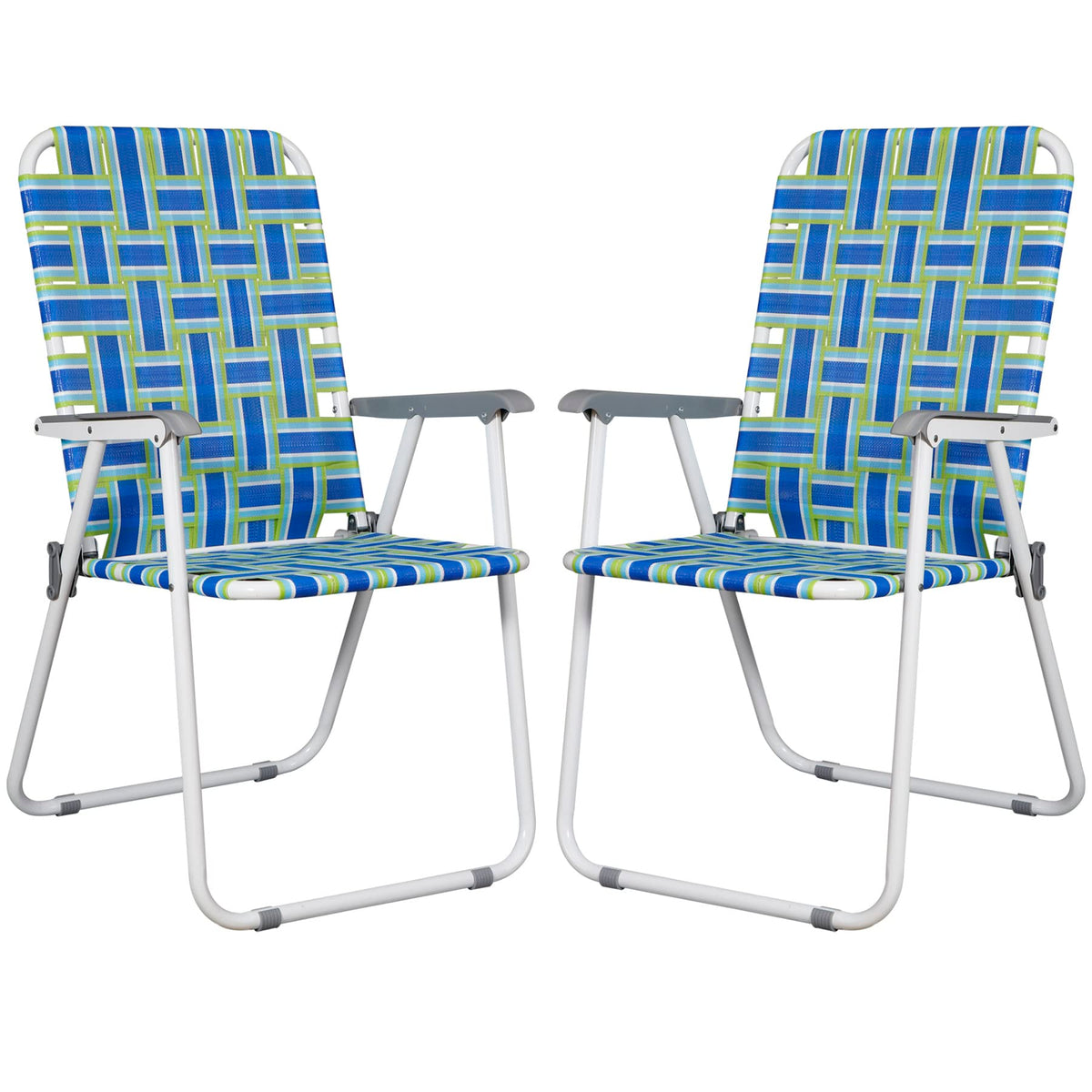 Folding Metal Webbed Outdoor Chair Set of 2 Blue X3707