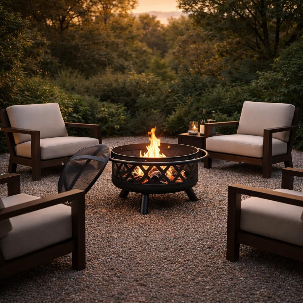 Round Steel 30 Inch Black Wood Burning Fire Pit D424