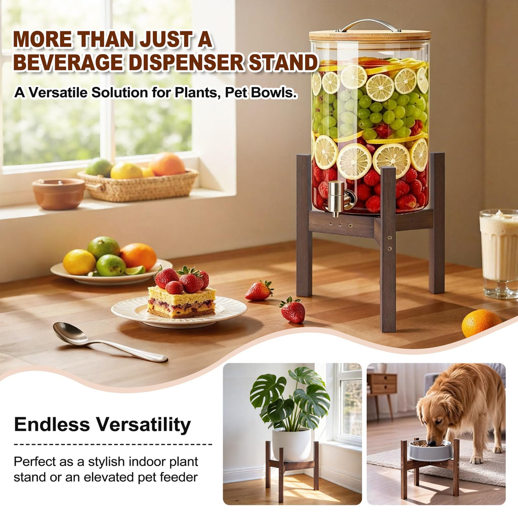Adjustable Bamboo Drink Dispenser Stand for 2-5 Gallon H8042
