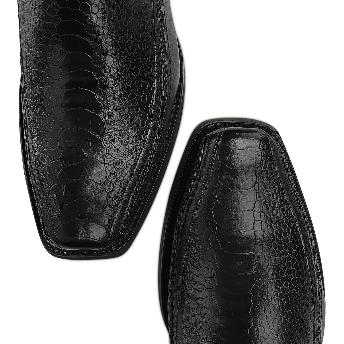 Black Ostrich Leg Leather Square Toe Men Boot X93712
