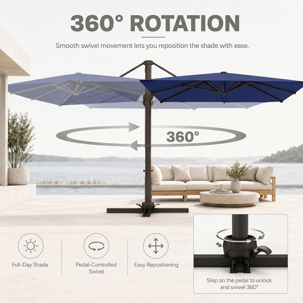 Large Square Cantilever Patio Umbrella with Aluminum Pole C462
