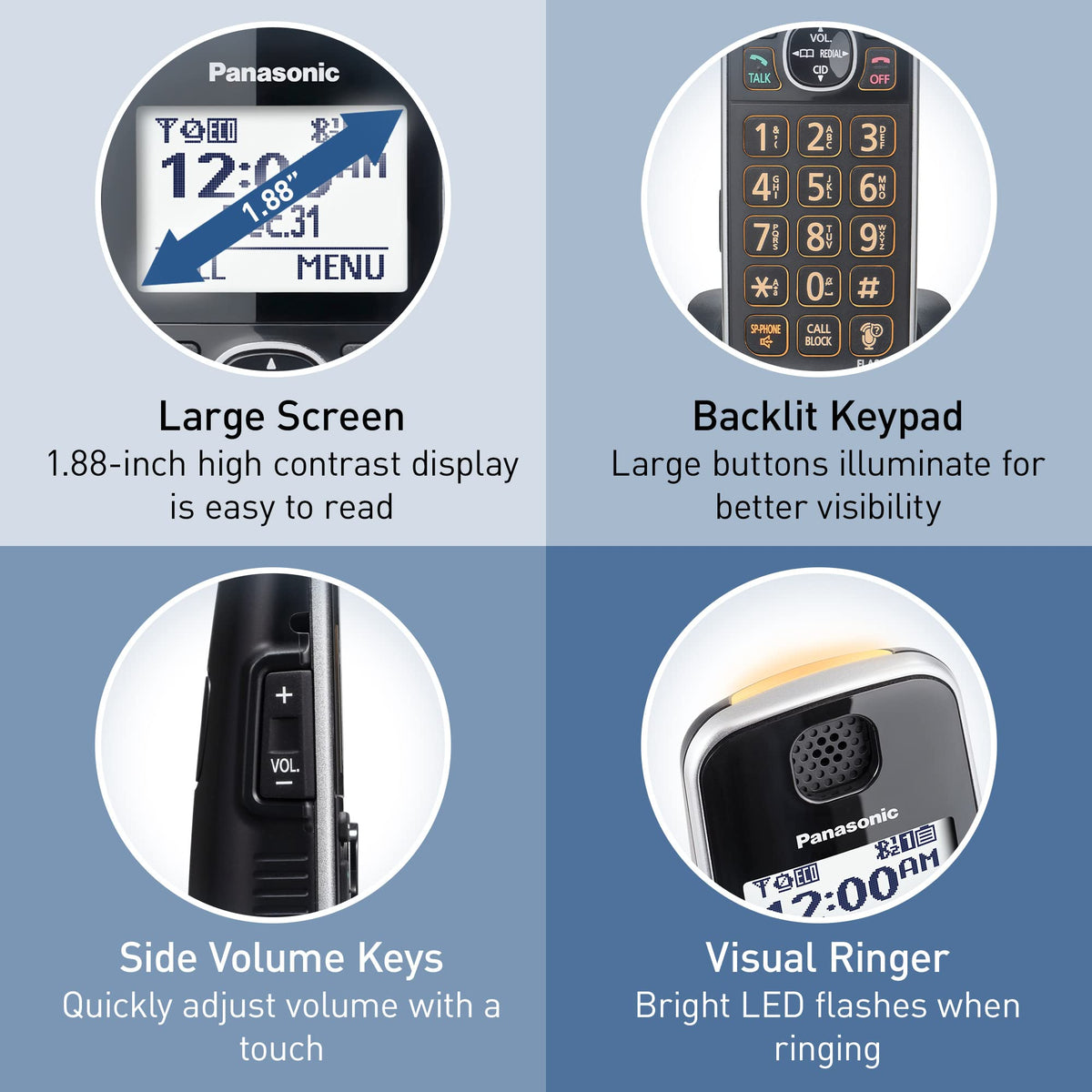 Metallic Black 5 Handset Cordless Phone System with Answering Machine Y331036