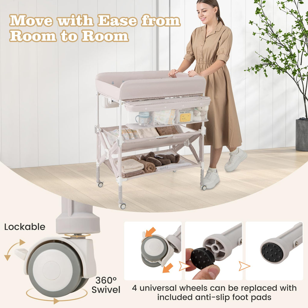 Portable Foldable Baby Changing Table with Wheels D164327