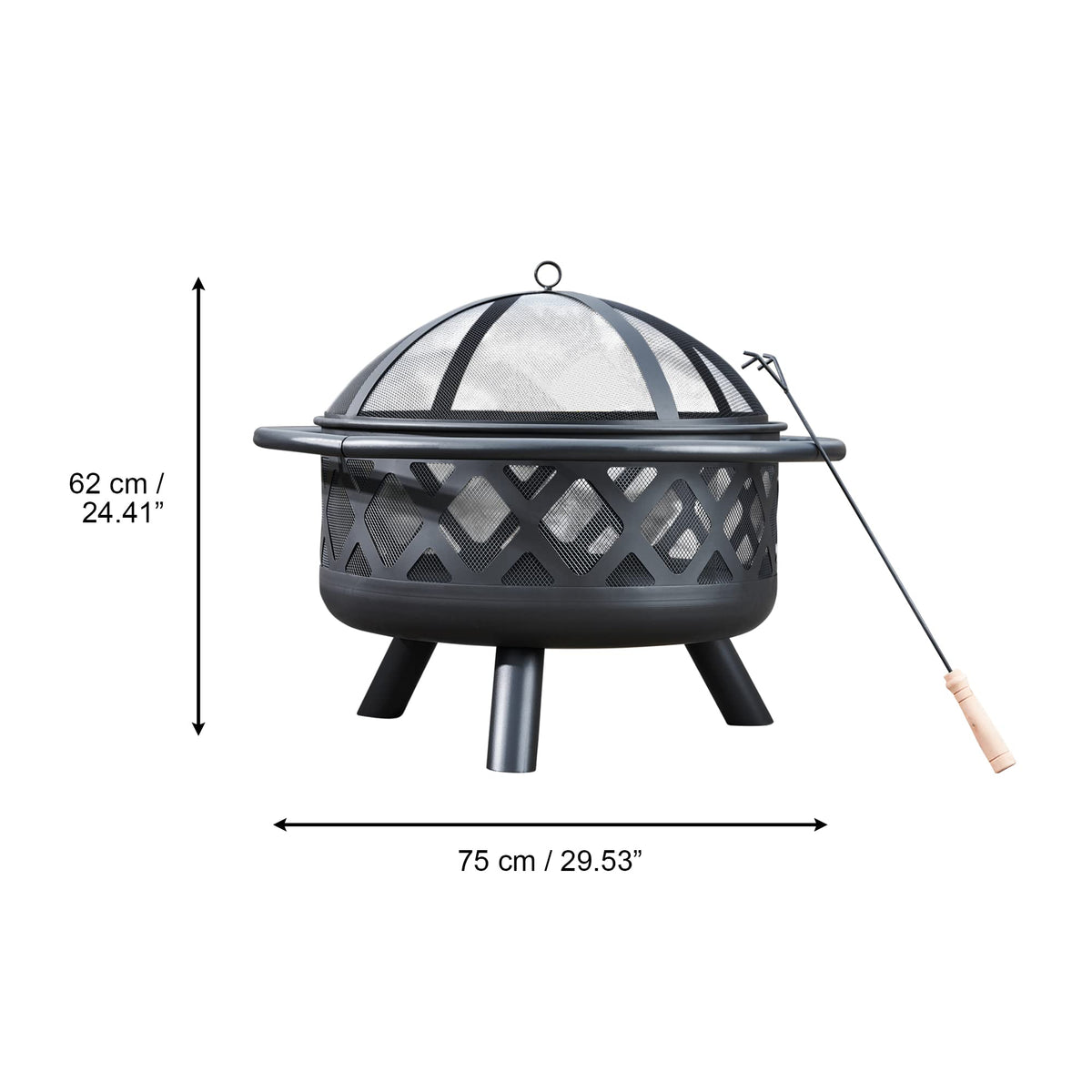Round Steel 30 Inch Black Wood Burning Fire Pit D424