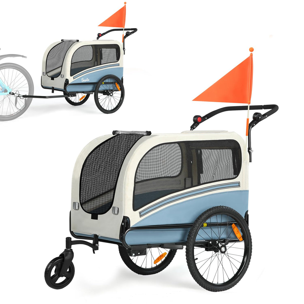 Dog Bike Trailer, 2-in-1 Pet Stroller Cart Bicycle Carrier, Folding with Quick Release Wheels I3190