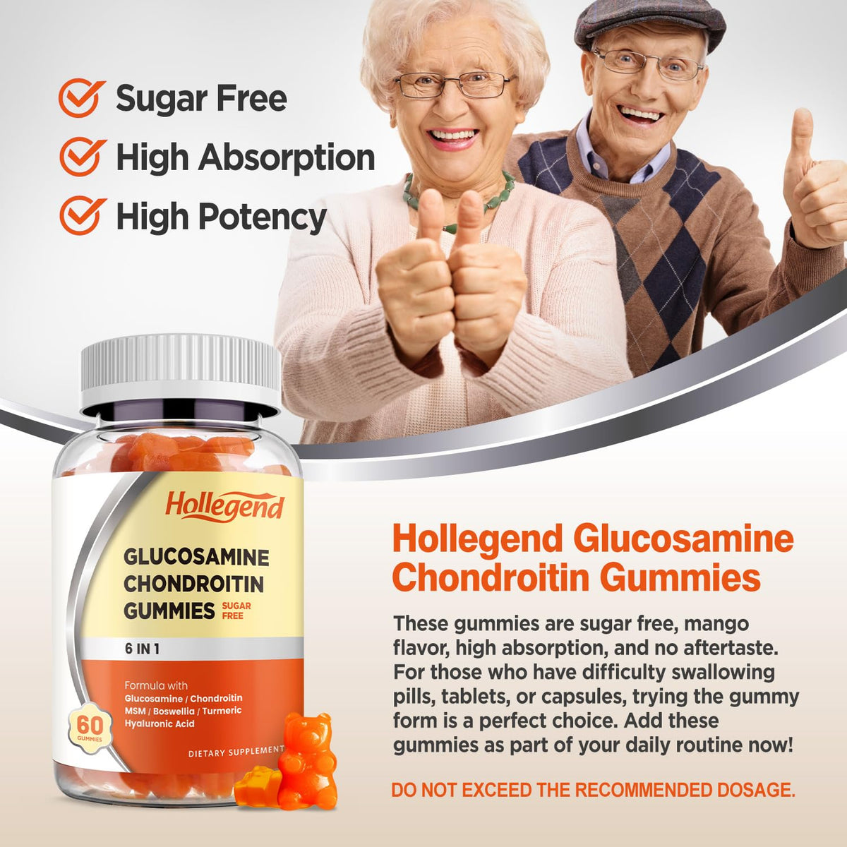 Sugar Free Glucosamine Chondroitin Gummies 60 Count L9548