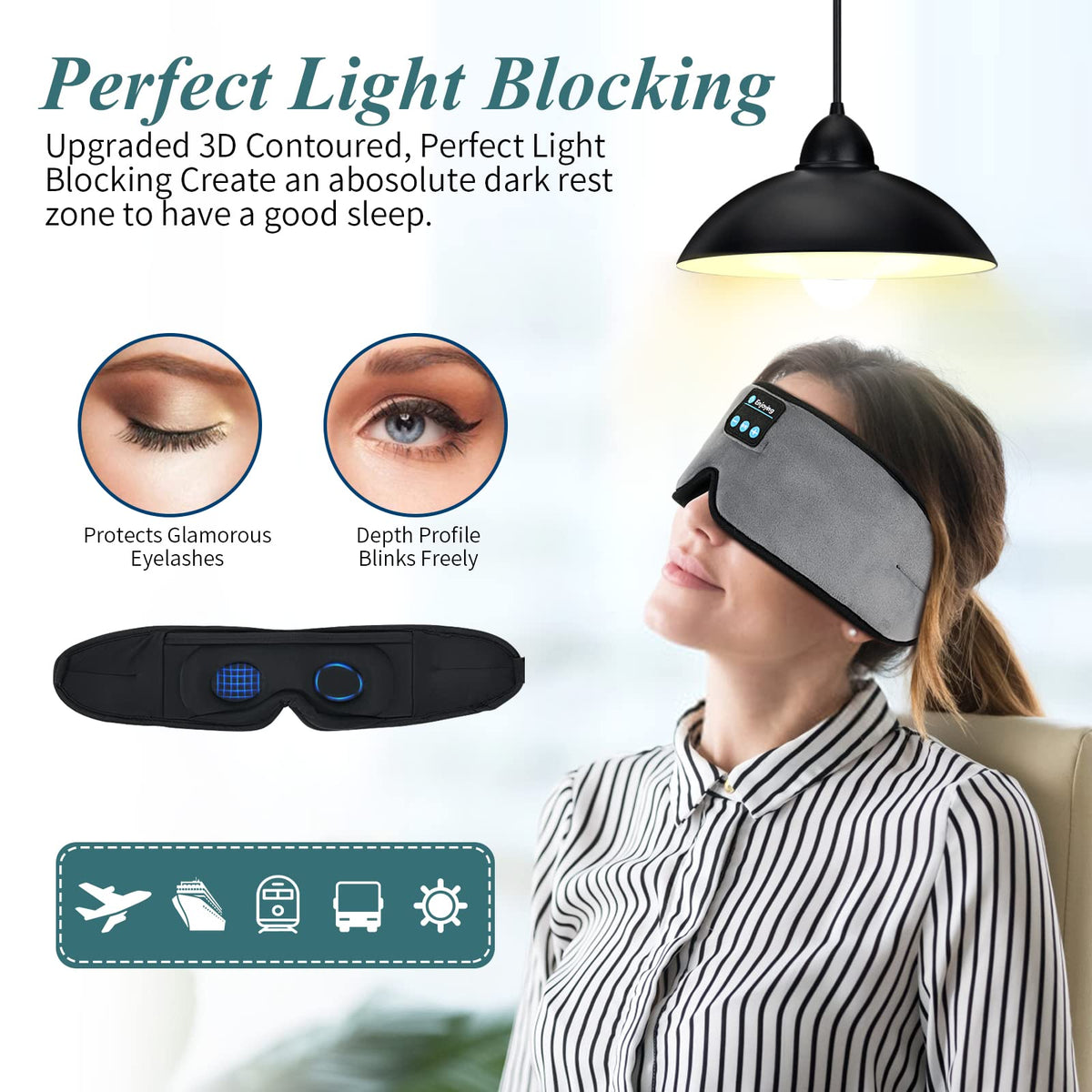 Wireless 3D Eye Mask Sleep Headphones Grey V741783
