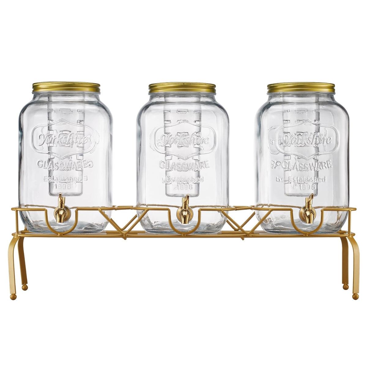 3 Pack 2 Gallon Glass Beverage Dispenser with Metal Stand O47889