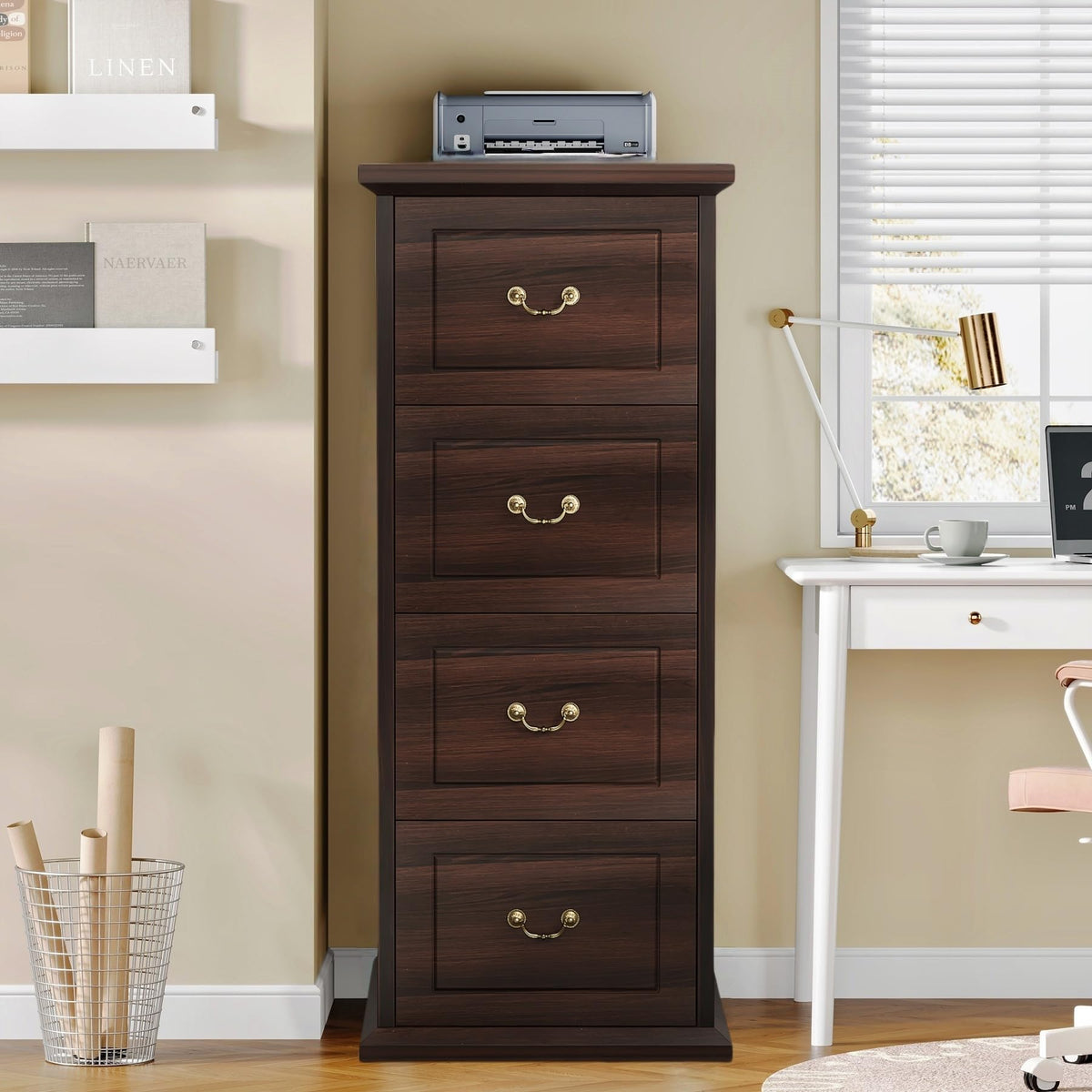 4 Drawer Dark Walnut File Cabinet N253