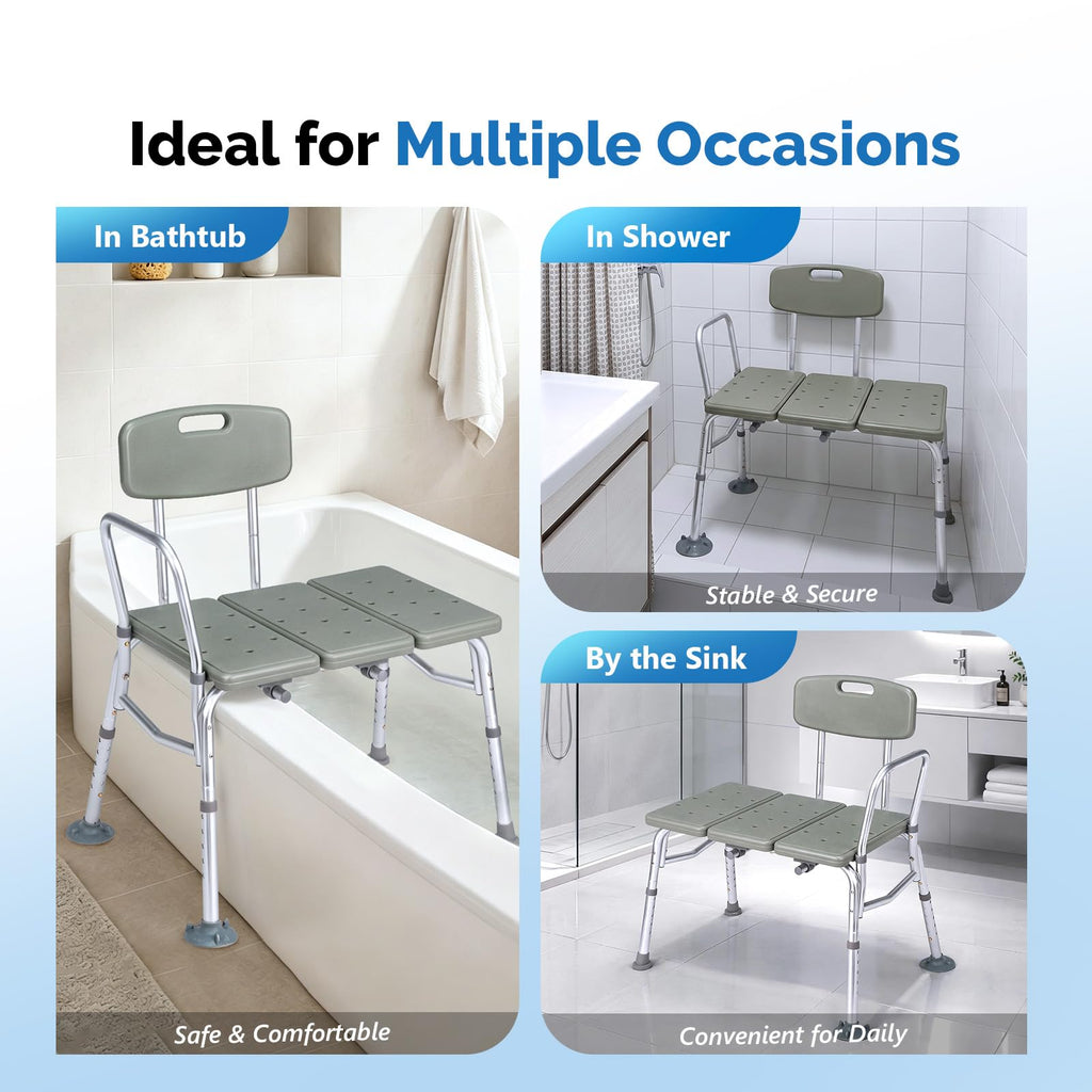 Height Adjustable Tub Transfer Bench Shower Chair with Backrest A17378