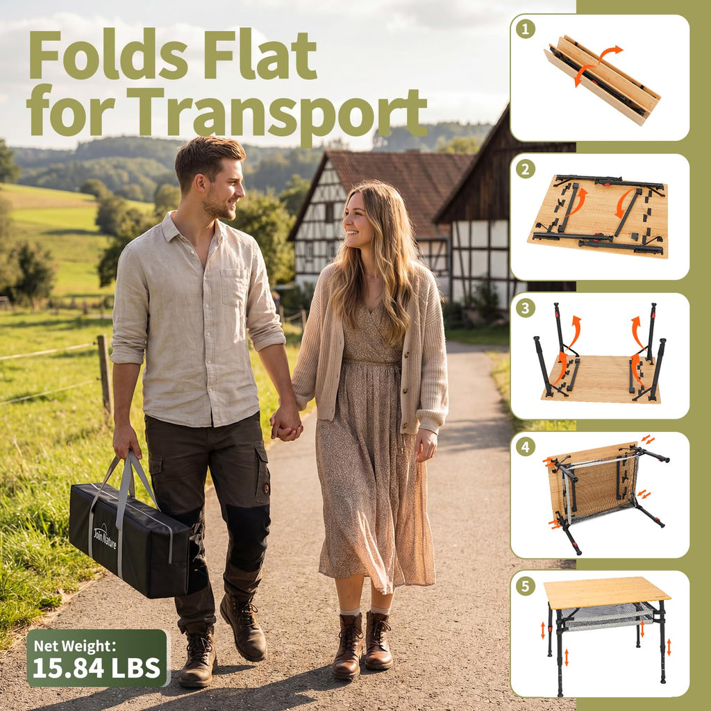 Bamboo Aluminum Folding Camping Table Q59967