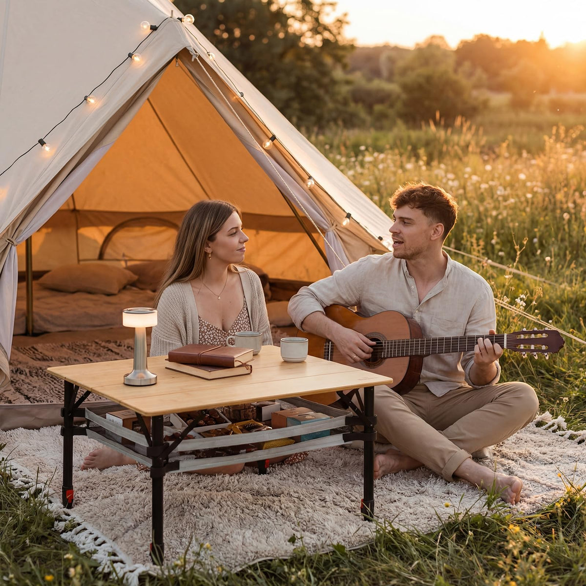 Bamboo Aluminum Folding Camping Table Q59967