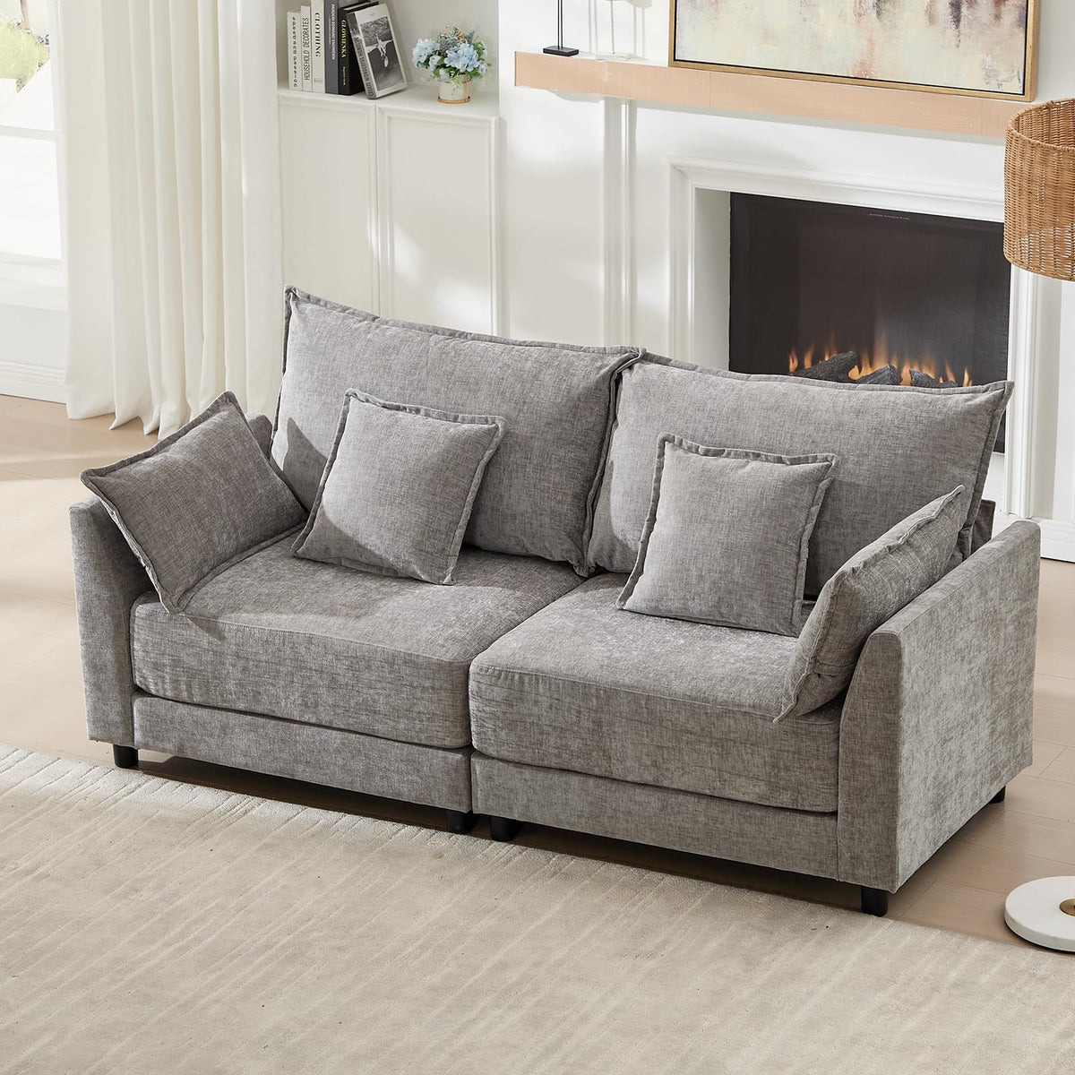 Light Gray Chenille 2 Seater Sofa with Pillows B222073