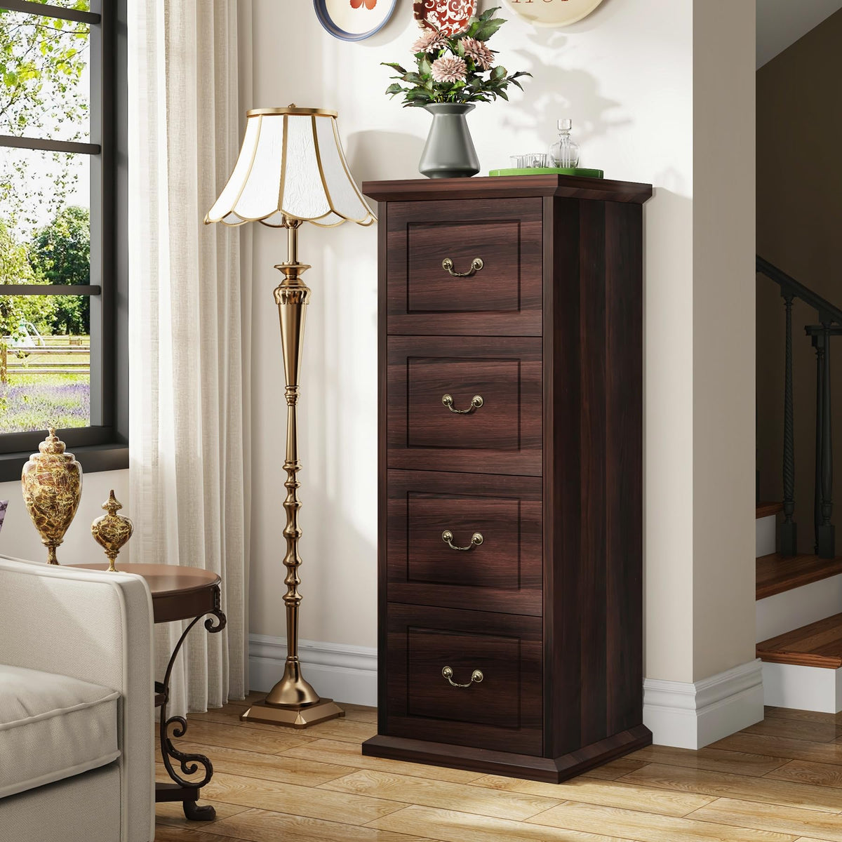 4 Drawer Dark Walnut File Cabinet N253