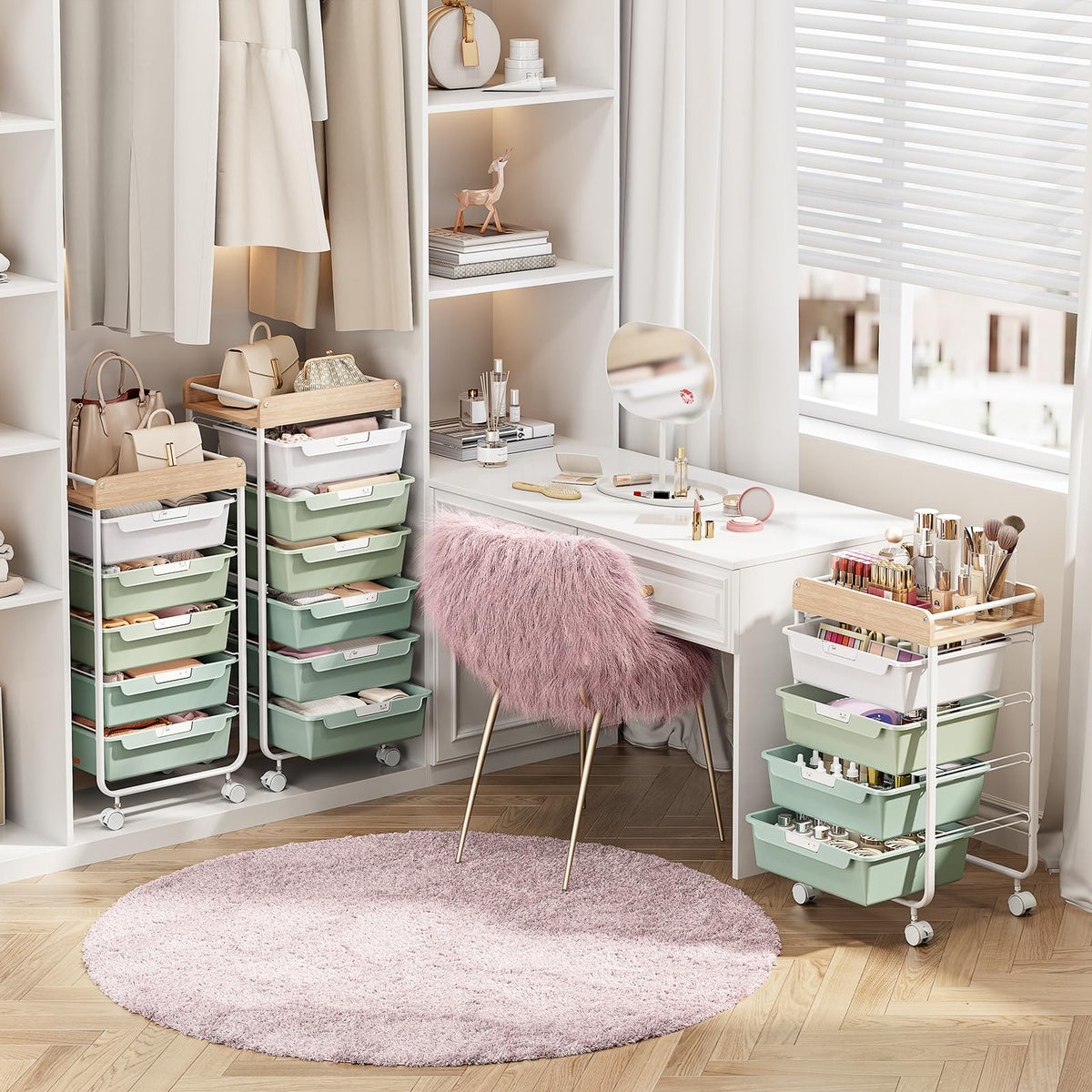 Green Utility Cart with 6 Drawers P196