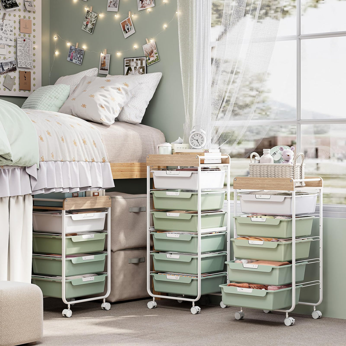 Green Utility Cart with 6 Drawers P196