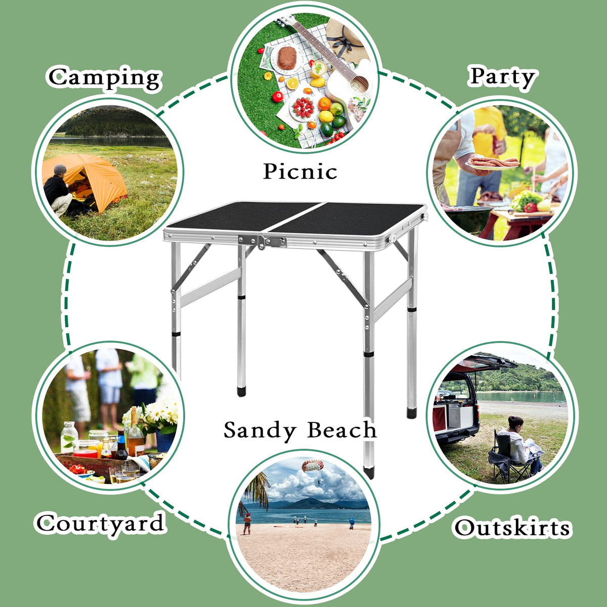 2ft Lightweight Adjustable Folding Camping Table Y984155
