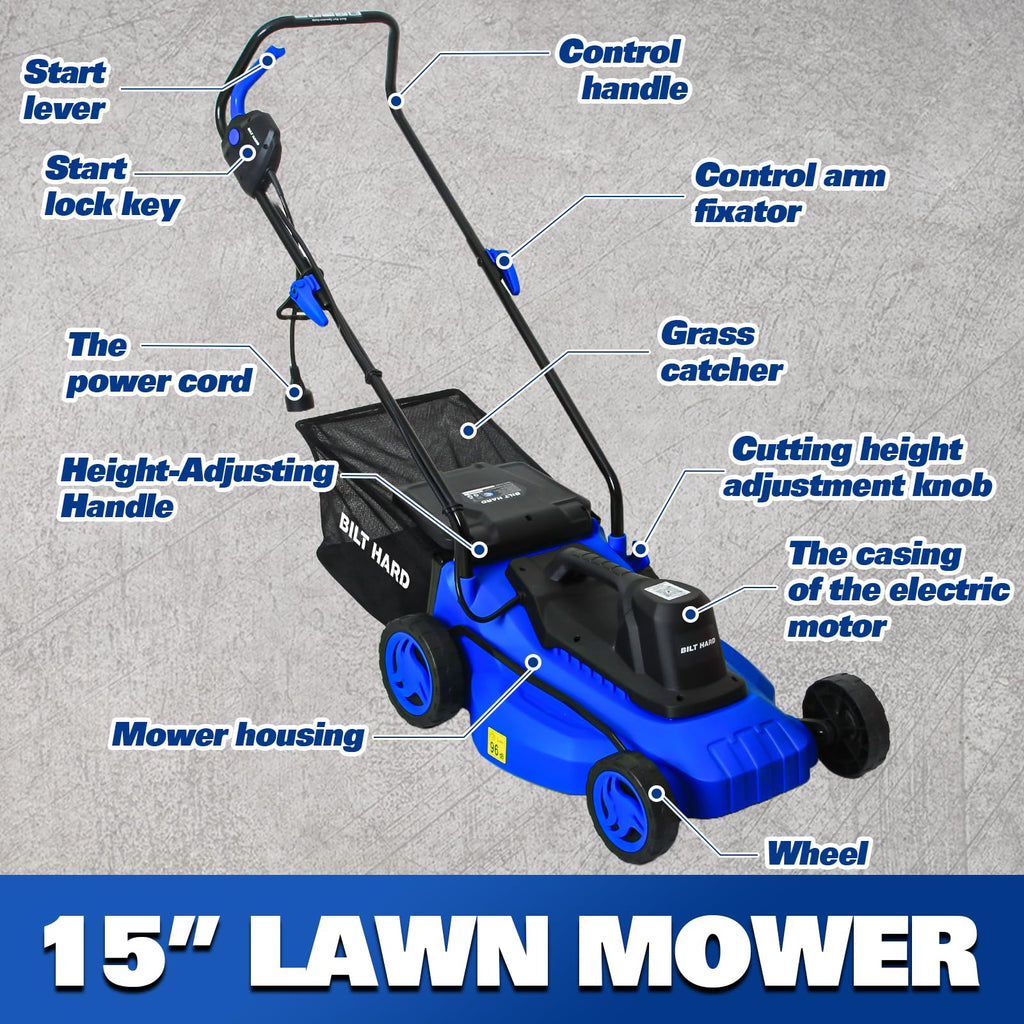 15" Corded Electric Push Mower with 35L Grass Bag Y3464