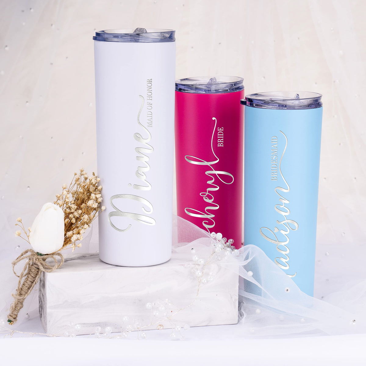 Set of 3 20 Oz Skinny Tumbler with Straw F898913