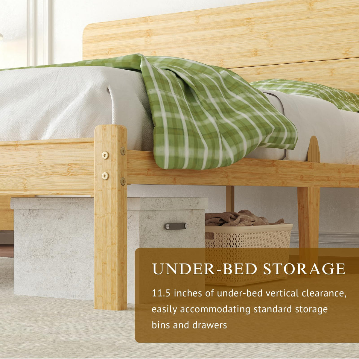14 inch Bamboo Full Bed Frame with Headboard V82712