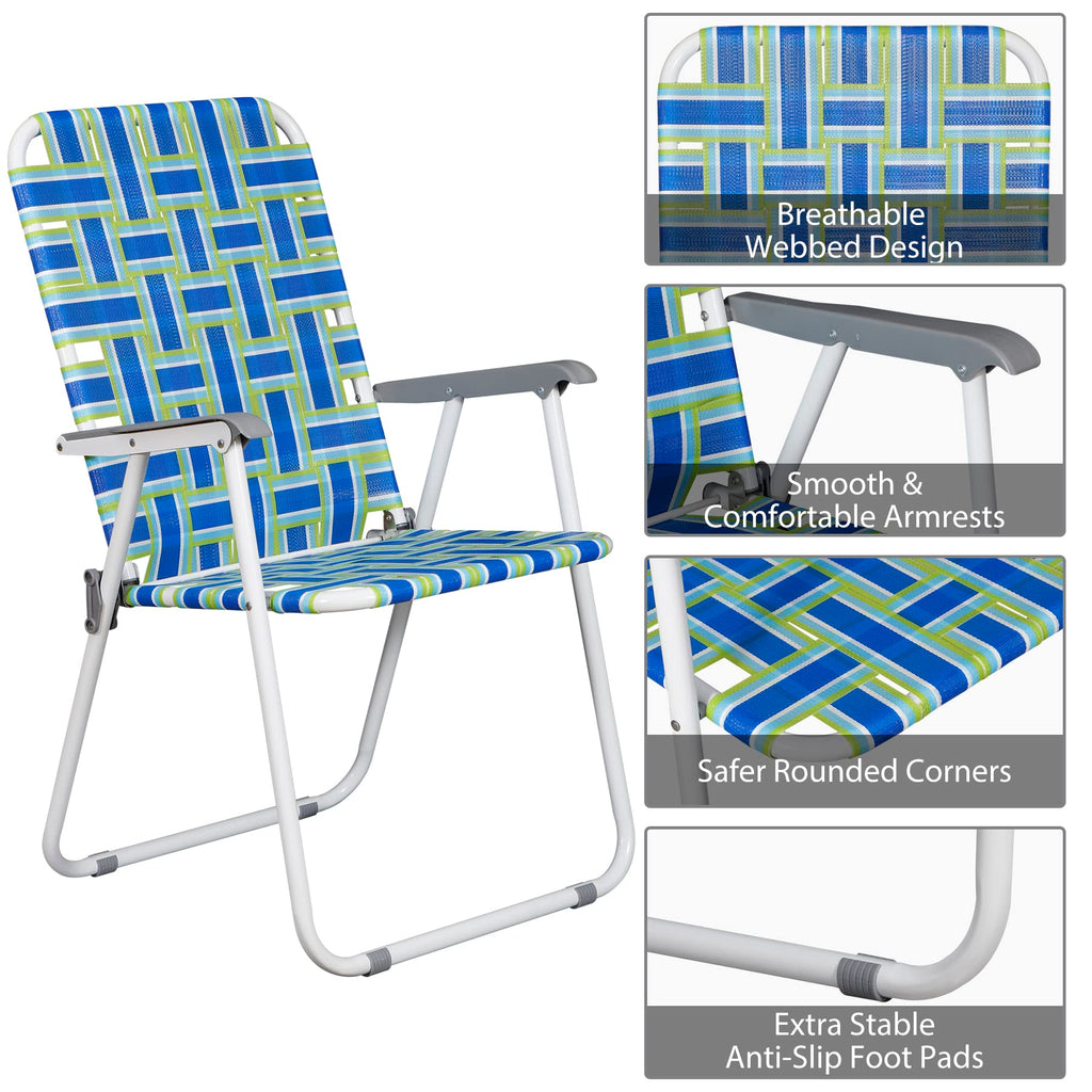 Folding Metal Webbed Outdoor Chair Set of 2 Blue X3707