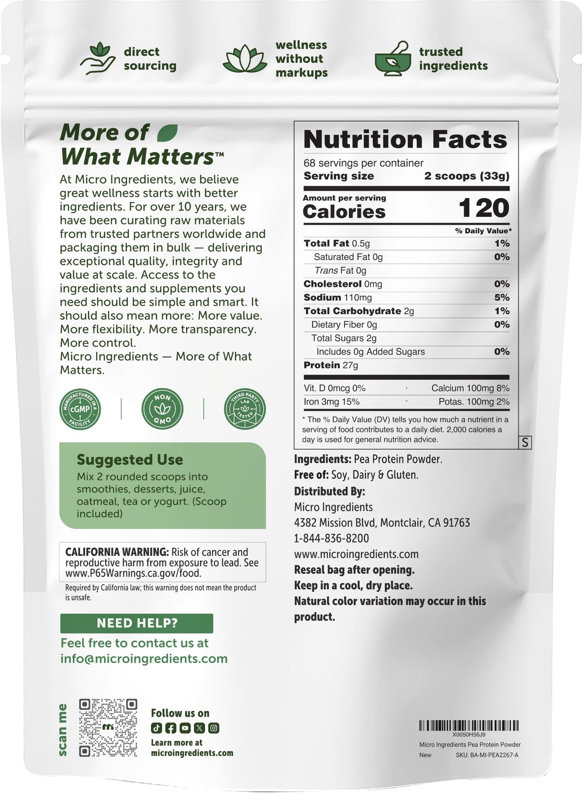 Pea Protein Powder 5lb Vegan L6857