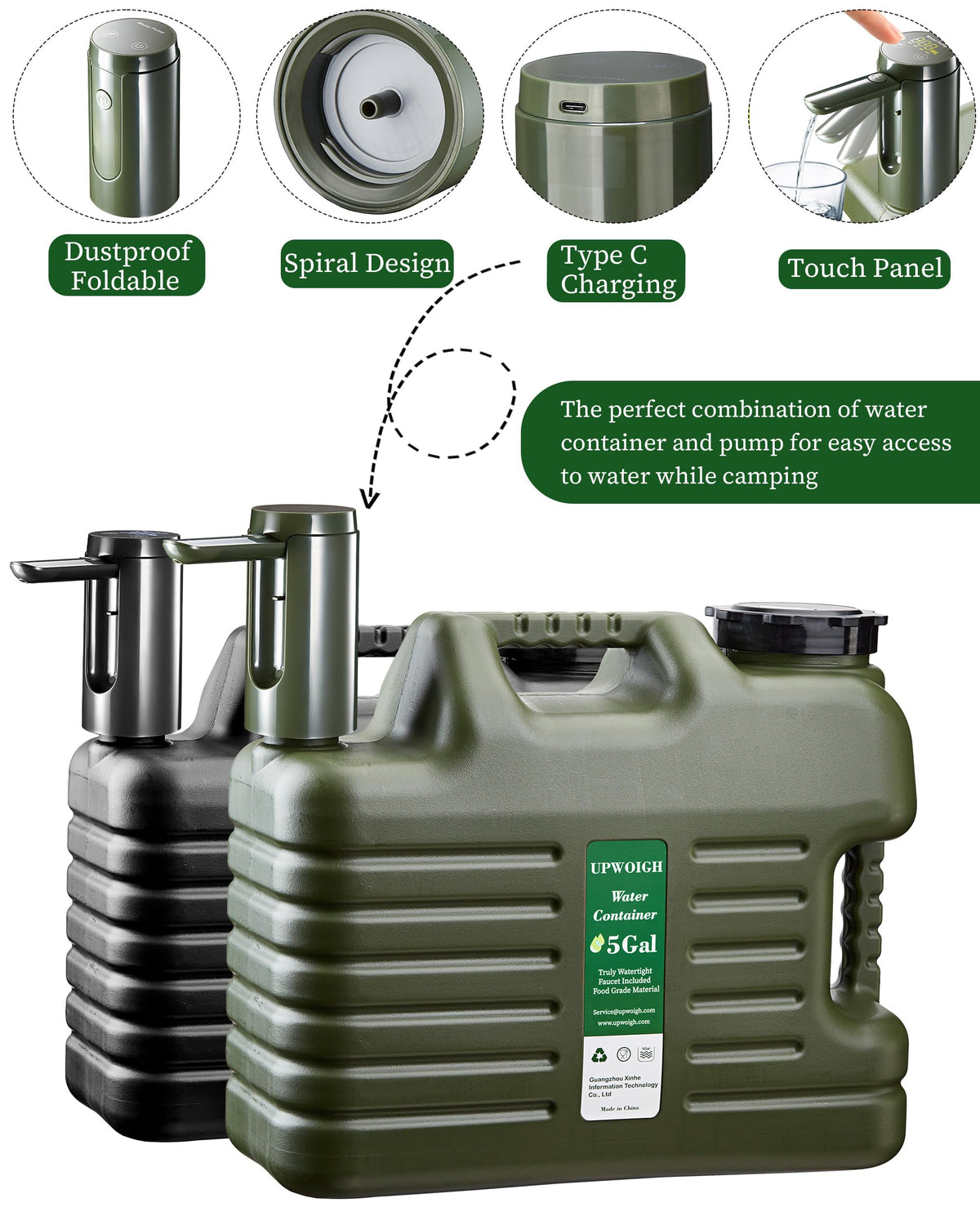 5 Gallon Water Jug with Rechargeable Touch Pump P97148