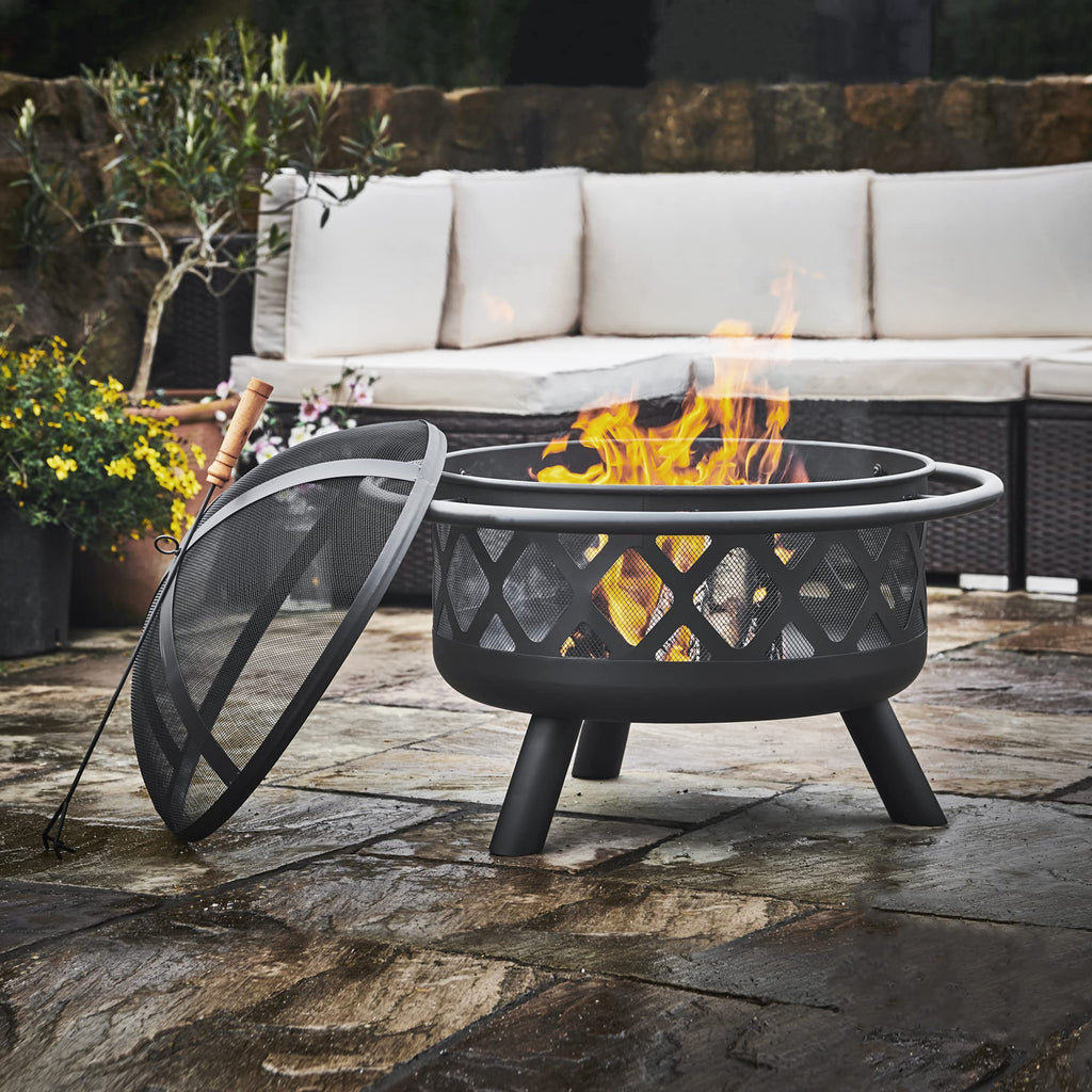 Round Steel 30 Inch Black Wood Burning Fire Pit D424