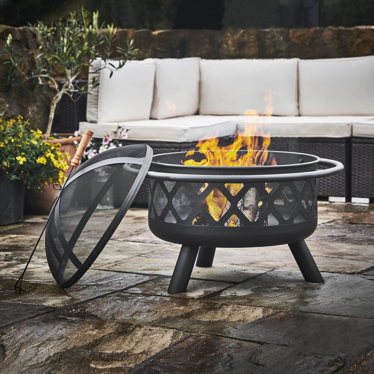 Round Steel 30 Inch Black Wood Burning Fire Pit D424