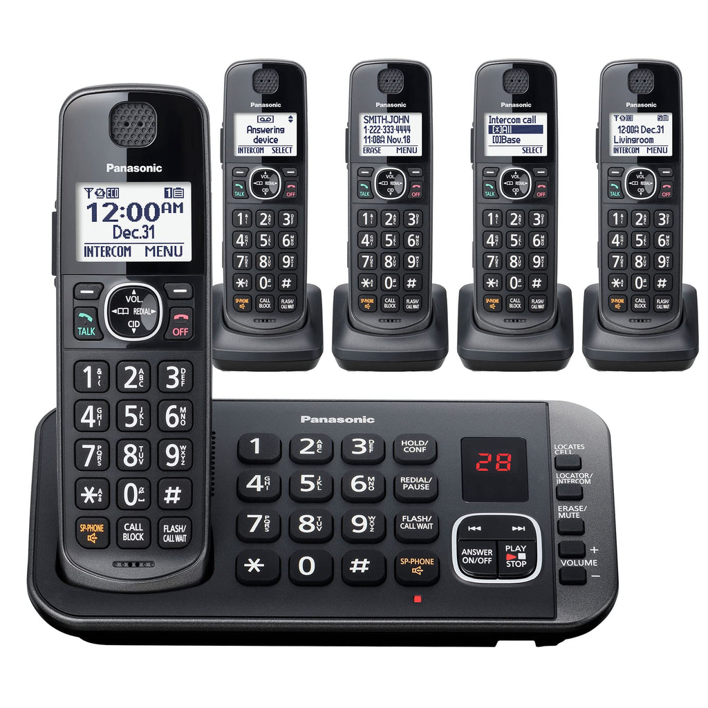 Metallic Black 5 Handset Cordless Phone System with Answering Machine Y331036