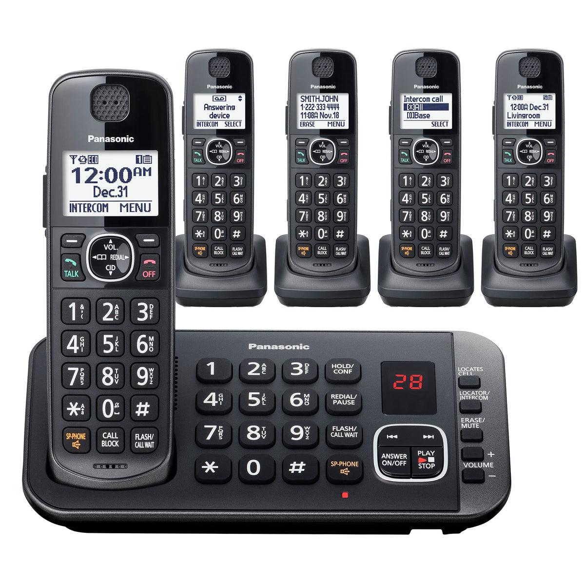 Metallic Black 5 Handset Cordless Phone System with Answering Machine Y331036