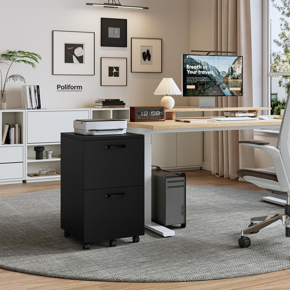 2 Drawer Black Wood File Cabinet B253