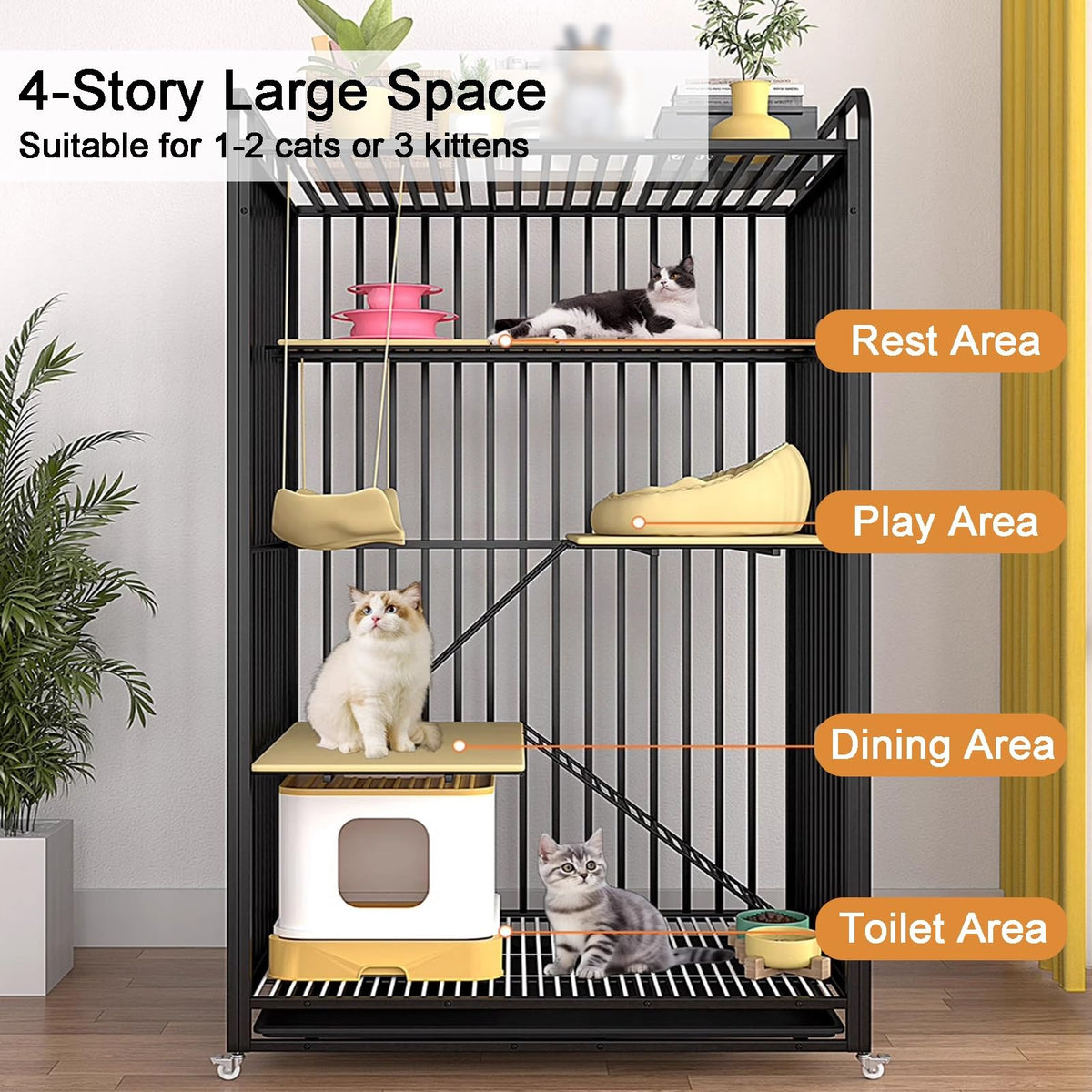 High Carbon Steel 4-Tier Cat Kennel G780