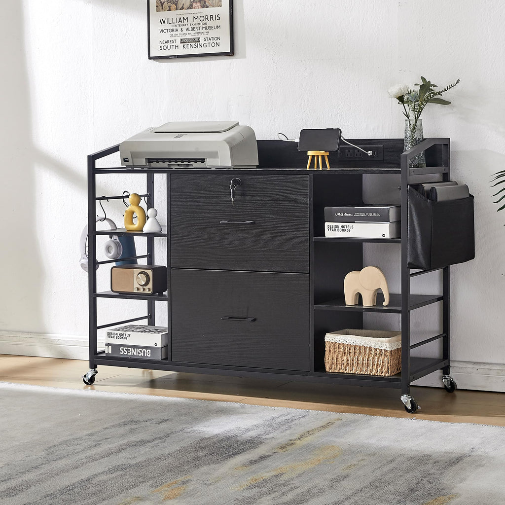 45" Black 2 Drawer File Cabinet with Lock and Power Outlet Y643