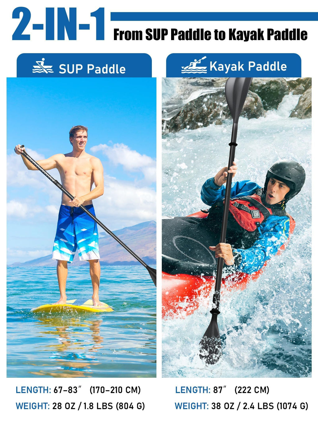 4 Piece Carbon Aluminium Adjustable SUP Paddle 67"-83" T664488