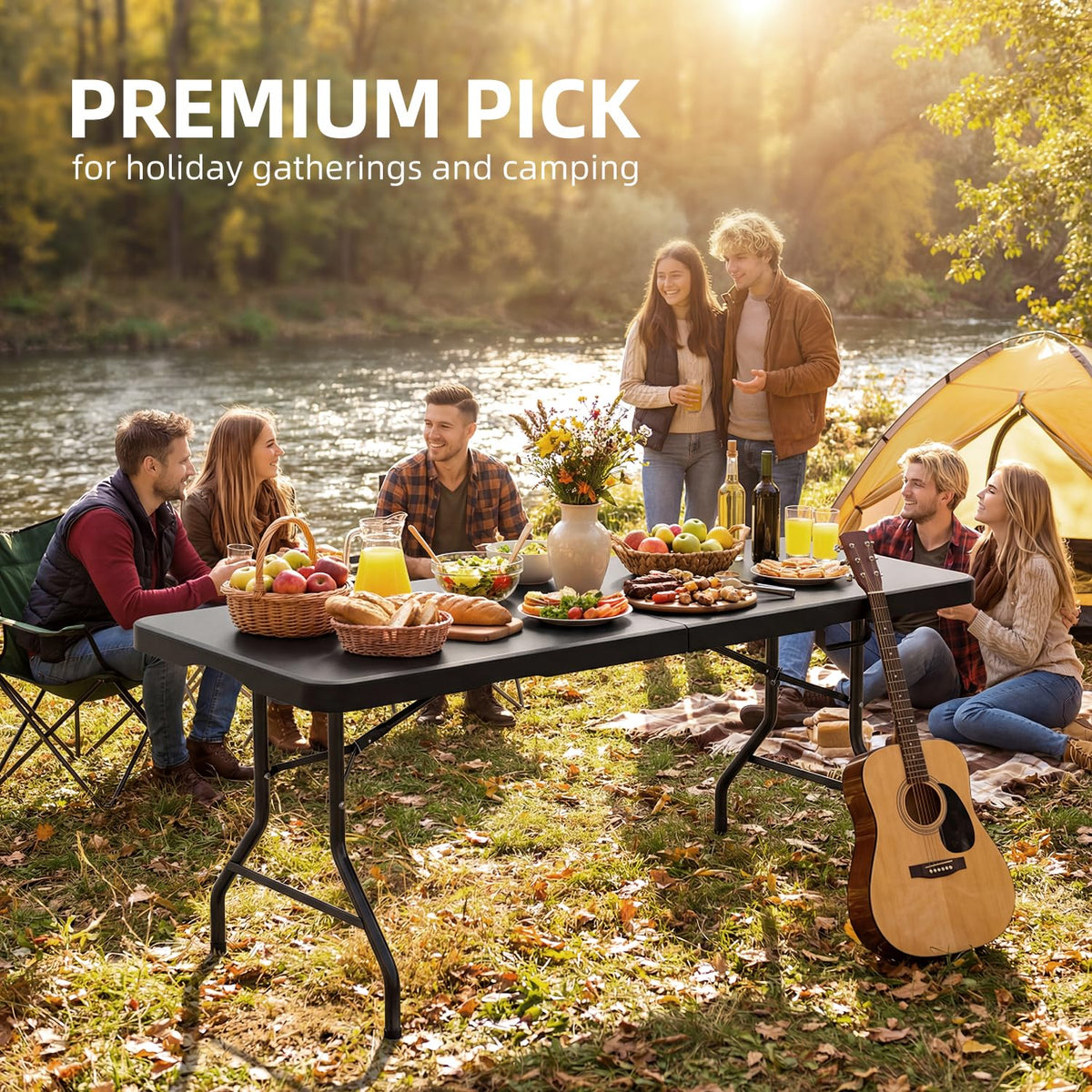6FT Black Plastic Folding Table with Carrying Handle W86477