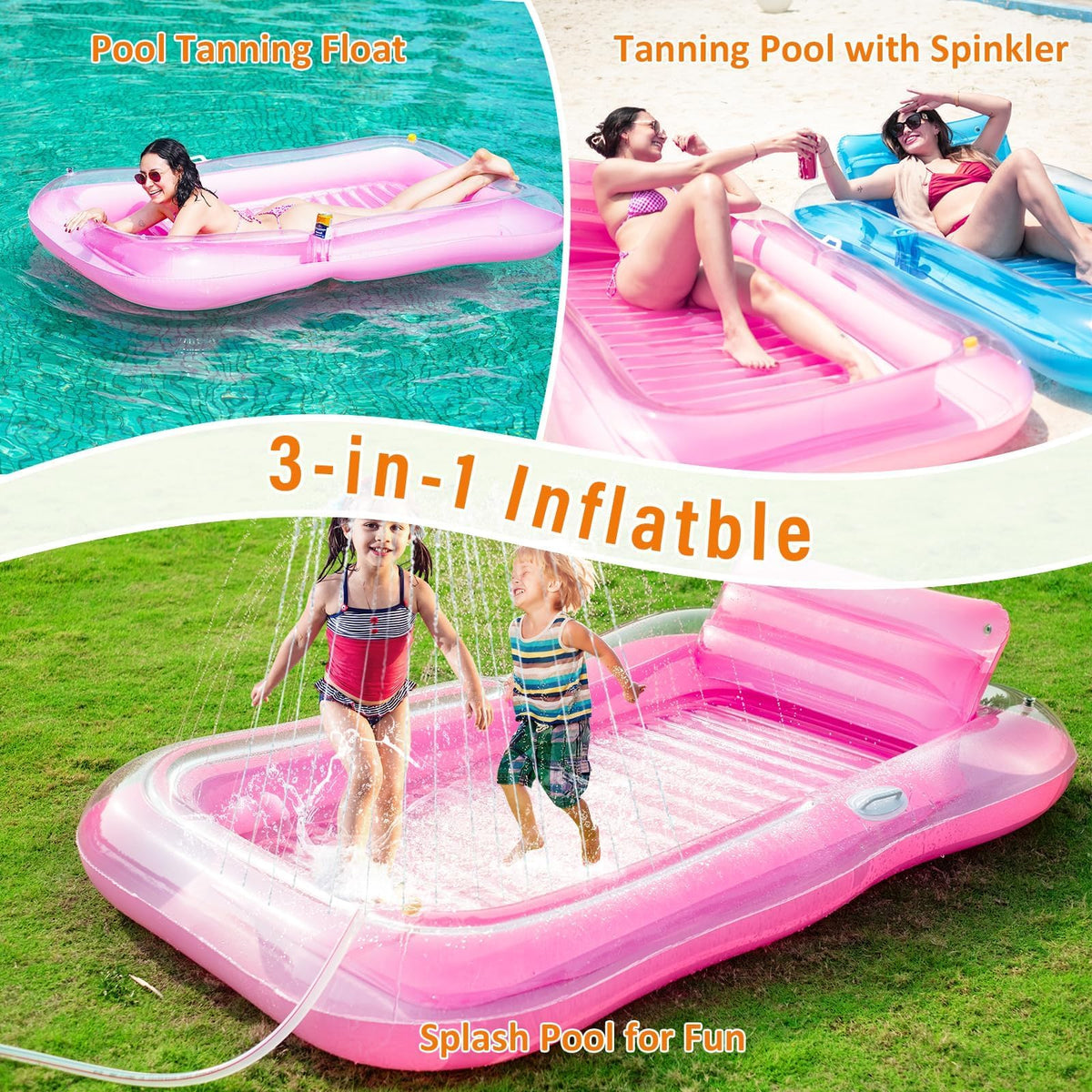 Inflatable Tanning Pool Lounger Float with Sprinkler Y182