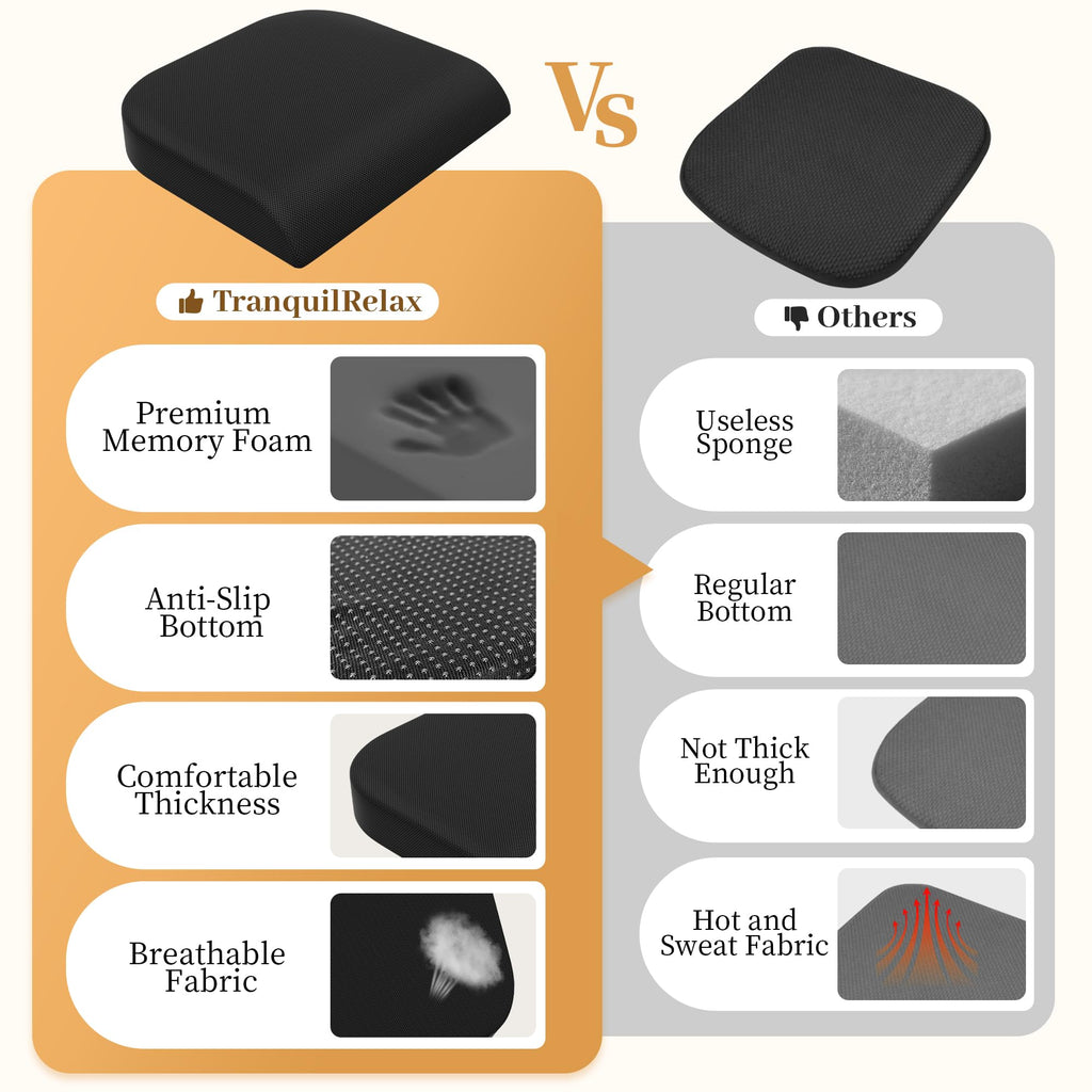 Memory Foam Seat Cushion 3-Inch Black S4097