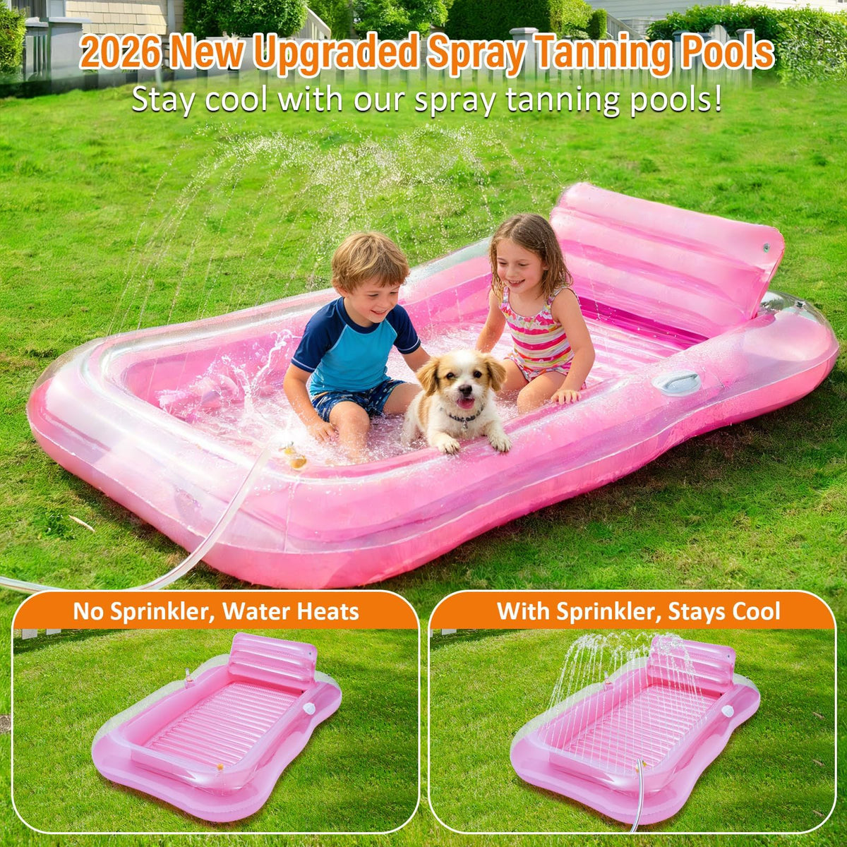 Inflatable Tanning Pool Lounger Float with Sprinkler Y182