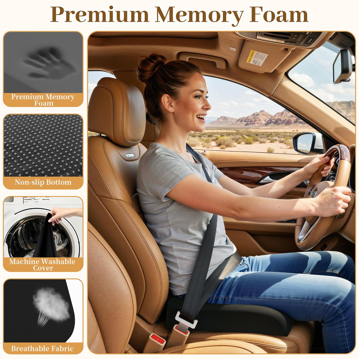 Memory Foam Seat Cushion 3-Inch Black S4097