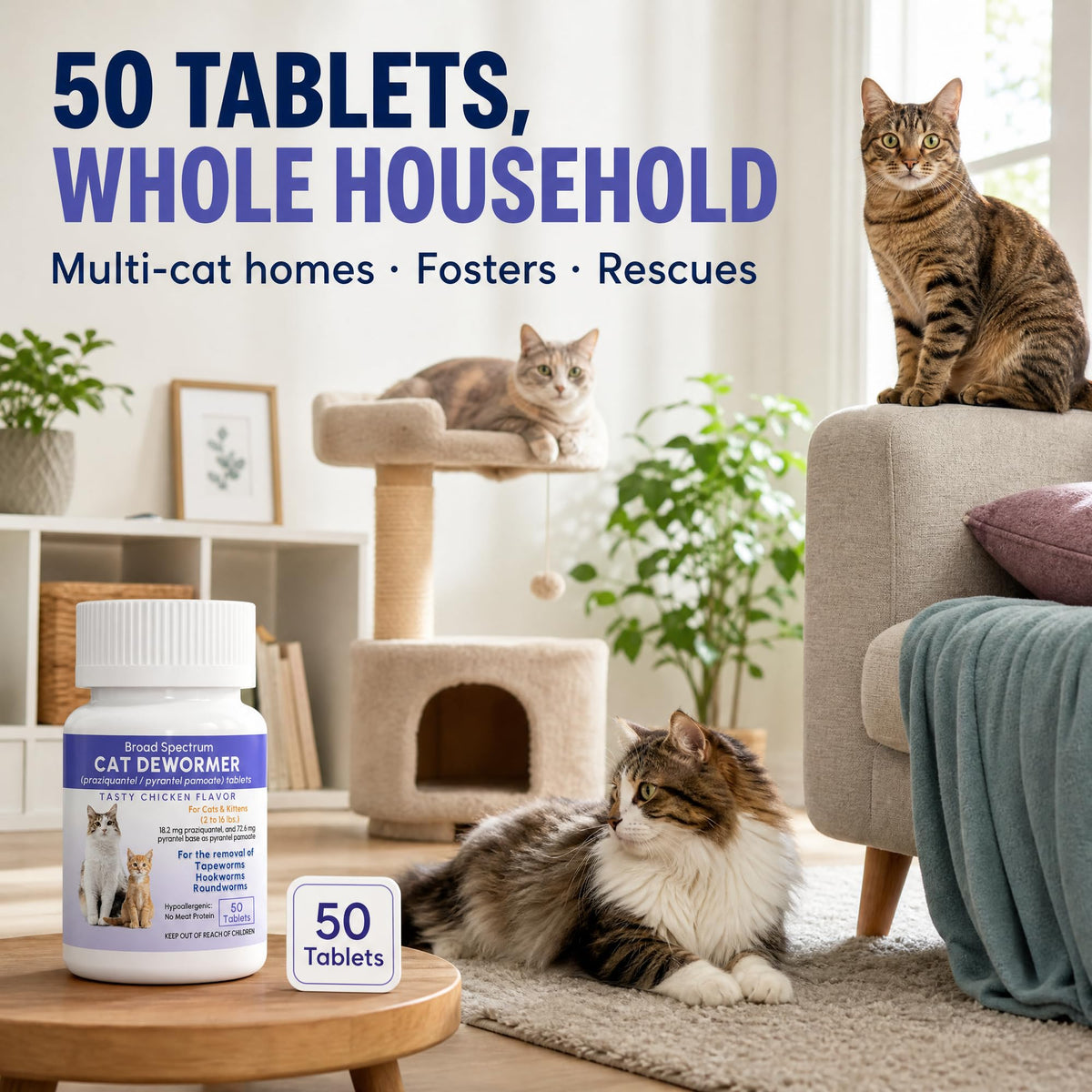 Broad Spectrum Cat & Kitten Dewormer 50 Tablets Q9264