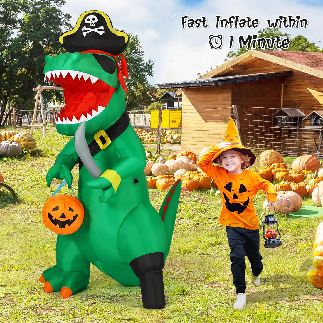 7 FT Halloween Inflatable Dinosaur with Built-in LEDs Q666395