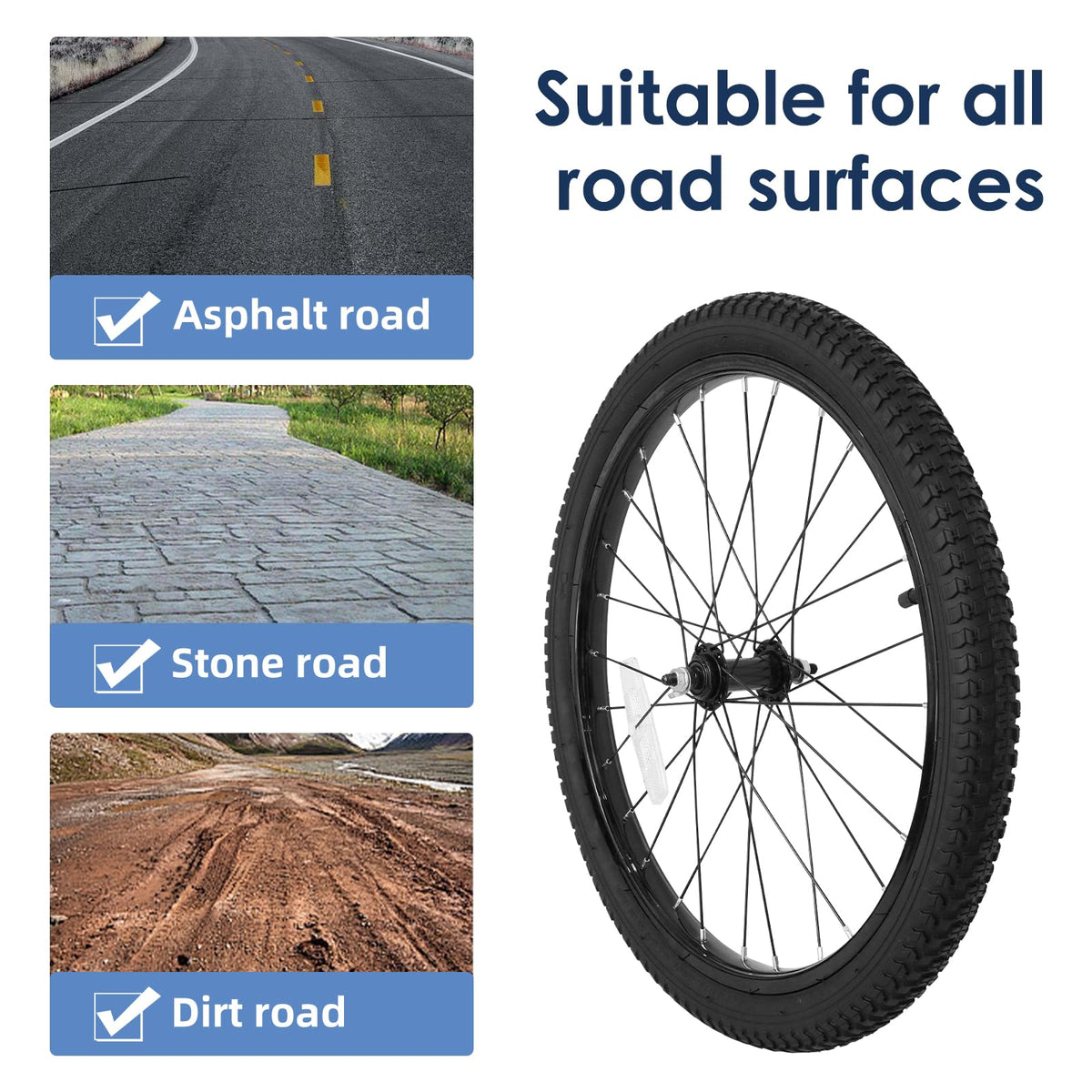 Kids Bike Front Wheels Replacement with Solid Air Rubber Tire and Inner Tube O5867