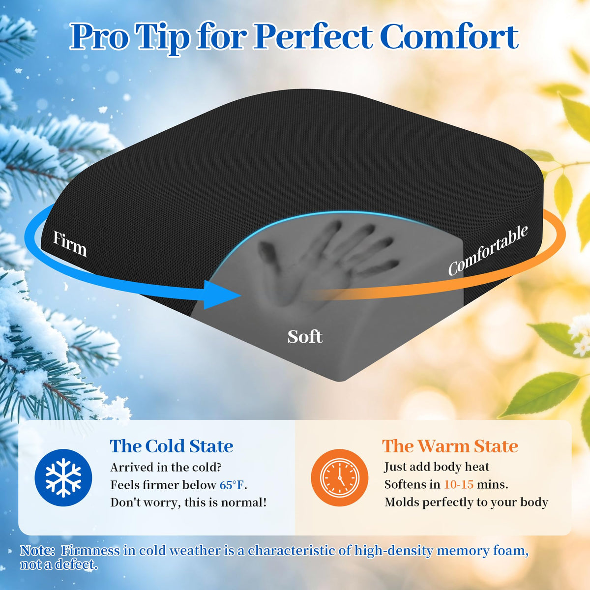 Memory Foam Seat Cushion 3-Inch Black S4097