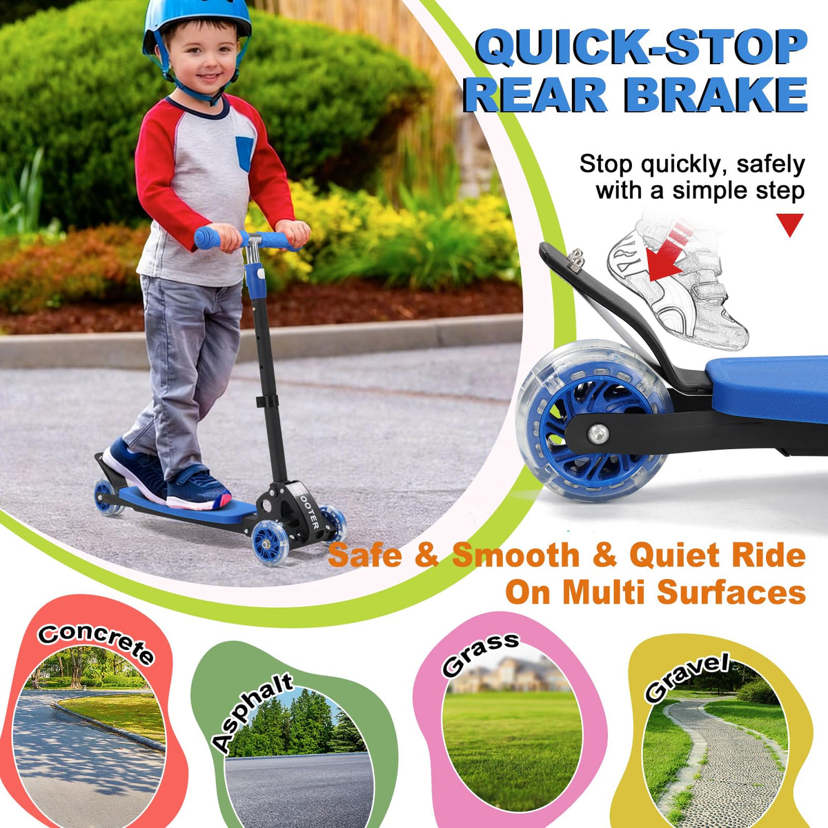 Light up 3 Wheels Folding Kick Scooter with Adjustable Handlebar W7462