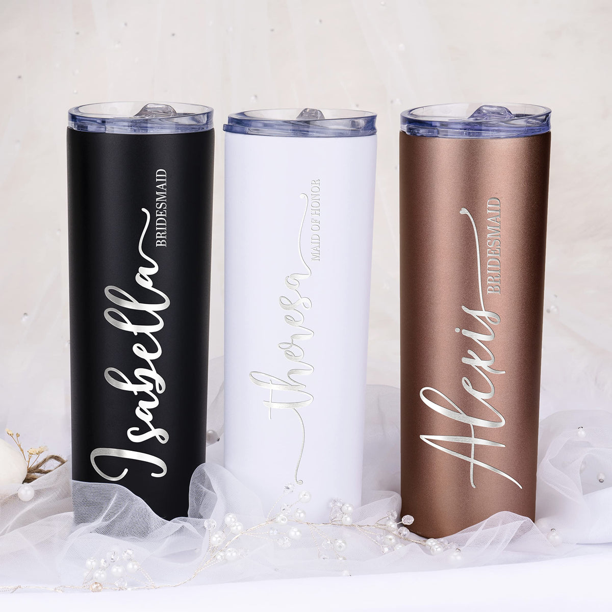 Set of 3 20 Oz Skinny Tumbler with Straw F898913