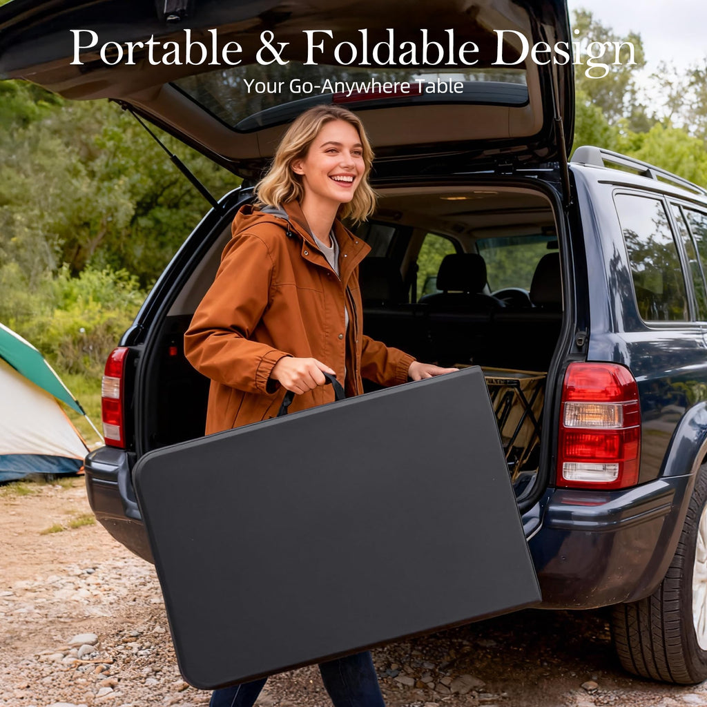6FT Black Plastic Folding Table with Carrying Handle W86477