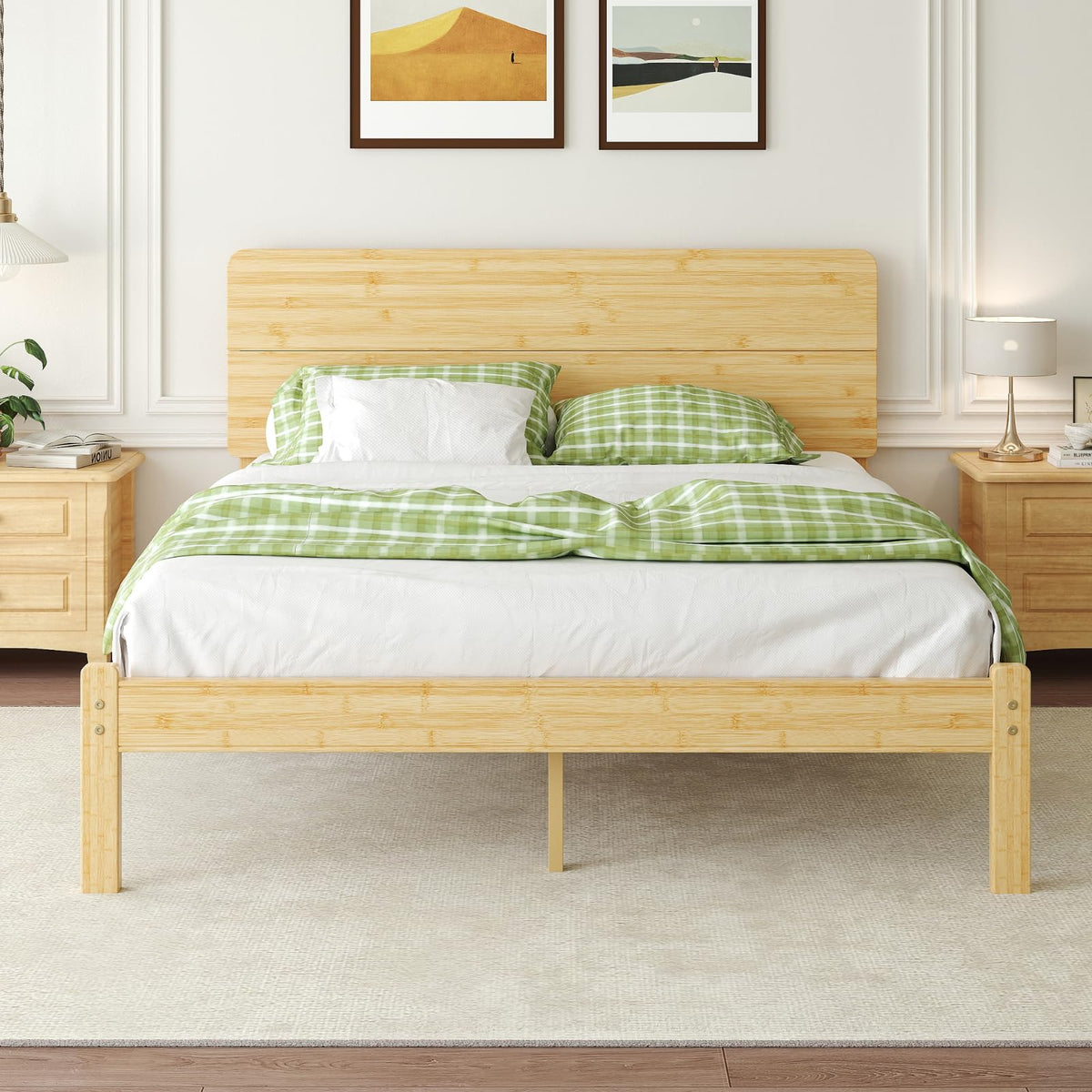 14 inch Bamboo Full Bed Frame with Headboard V82712