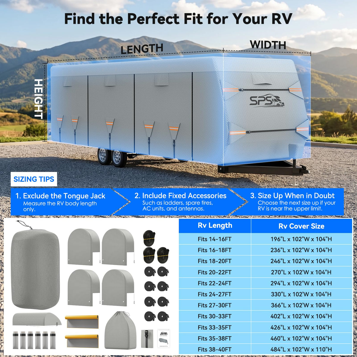 Waterproof Ripstop Travel Trailer RV Cover 24-27ft N2372